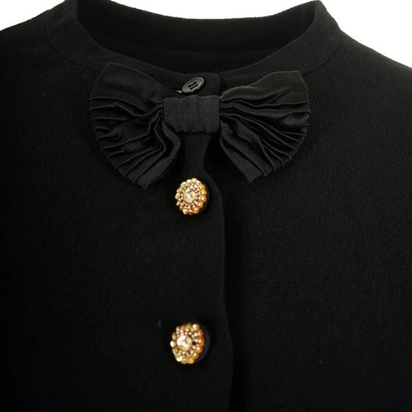 SAINT LAURENT SHORT SLEEVE MINI DRESS WITH BOW TIE AND EMBELLISHED BUTTONS - Picture 3 of 5